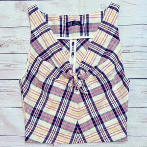 🎀EUC 🎀 Zara Womens TRF Plaid Crop Tank Top Sleeveless XS Bow Detail Pink Black